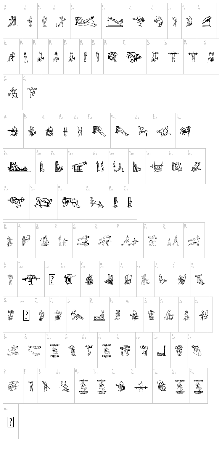 Workout Routine font map